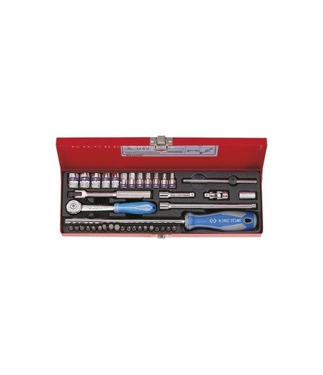 COFFRET DE DOUILLES METRIQUES ET ACCESSOIRES 1/4" 39 PIECES