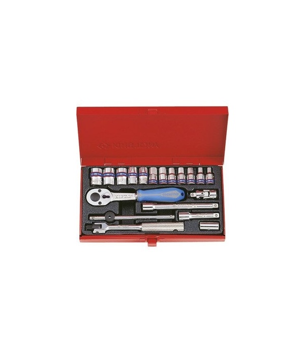 COFFRET DE DOUILLES METRIQUES ET ACCESSOIRES 1/4" 19 PIECES