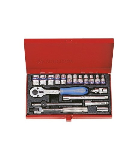 COFFRET DE DOUILLES METRIQUES ET ACCESSOIRES 1/4" 19 PIECES