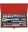 COFFRET DE DOUILLES METRIQUES ET ACCESSOIRES 1/4" 19 PIECES