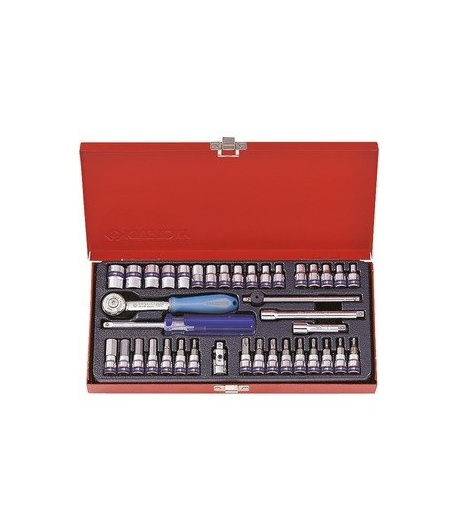 COFFRET DE DOUILLES METRIQUES ET ACCESSOIRES 1/4" 39 PIECES