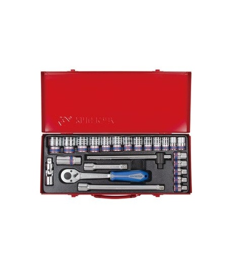 COFFRET DE DOUILLES METRIQUES ET ACCESSOIRES 1/2" 24 PIECES